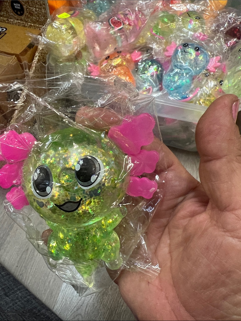 Sparkling Green Axolotl Squeeze Toy - Kids Sensory Plush Alternative